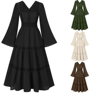 Medieval Halloween Womens Dress European Renaissance Colonial Cosplay Costume Long Skirt Vintage Style Available in Stock