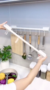 Kitchen Hook Rod Rack Non-Punching Multifunctional Storage Wall Hanging Rod Rack Kitchenware Rack