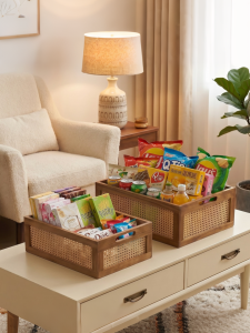 AMU·PIGGY | Mid-Century Snack and Beverage Storage Basket Wood