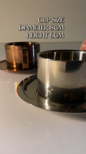 Set Cangkir Kopi dan Teh Double Wall Stainless Steel 304 Desain Elegan dengan Piring dan Sendok Teh