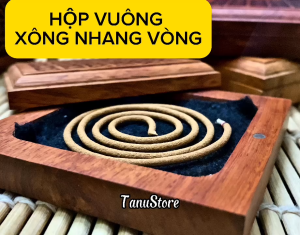 HỘP XÔNG NHANG VÒNG TRẦM HƯƠNG MẪU VUÔNG GỖ HƯƠNG- HOA VĂN SẮC NÉT TINH TẾ- TANUSTORE