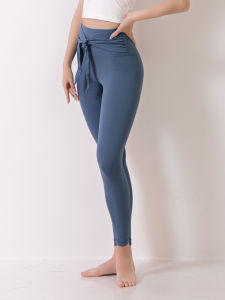 กางเกงโยคะเอวสูงผูกโบว์สไตล์แฟชั่น กางเกงกีฬาสำหรับผู้หญิง ผ้าไนลอน ระบายอากาศได้ดี ดูดซับเหงื่อ ยืดหยุ่นสูง กางเกงขายาว 9 ฟุต ฤดูใบไม้ผลิ 2021