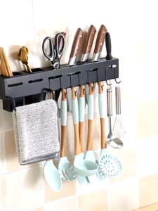 Kitchen Knife Rack Wall Organizer with Hooks Stainless Steel Cutlery Chopstick Holder 刀架 MY