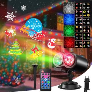 Đèn Chiếu Hình 2 Trong 1 Cho Ngày Lễ Với Hai Đầu Chiếu Sóng Biển 4K & 12 Thẻ Mẫu Điều Khiển Từ Xa Hẹn Giờ Cho Các Bữa Tiệc Halloween Và Giáng Sinh