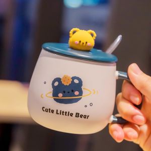 Ceramic Mug with Lid And Spoon for Children Ladies High Aesthetic Value Water Cup New 2025 Series Cute Animal Design