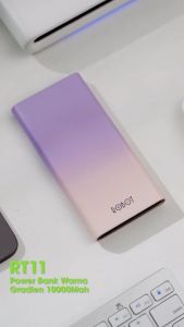 ROBOT PowerBank Slim Fast Charging Dual Output Dual Charger RT11 Purple Gradient Gradasi 10000 mAh Dual Input Output Slim Original Garansi 1 Tahun