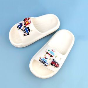 Childrens Indoor Home Slippers Fire Truck Police Car Themed Anti-Slip Clog Shoes Comfortable Soft EVA Material for Kids
