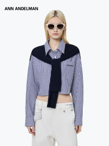 ANN ANDELMAN | Striped Contrast Collar Cape Shirt
