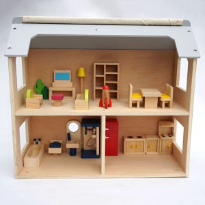 Artificial Mini Solid Wood Play House Small Furniture Wooden Bedroom Kitchen Living Room Bed Sofa Table Stool Retail