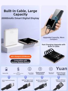 Icon | Carry-on Plane Friendly Portable Charger with Built-in Cable and Fast Charging 20000mAh