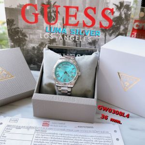 นาฬิกาผู้หญิง LUNA SILVER ตัวเรือนและสายสเตนเลสสีเงิน หน้าปัดสีฟ้า มีช่องบอกวันวันที่ หน้าปัด 36 มิล