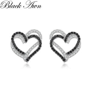 Black Awn 2023 New Romantic Silver Color Jewelry Natural Heart Party Stud Earrings for Women Bijoux I155