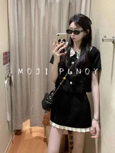 Black Miniature Fragrance Style Doll Collar Short Sleeve Top And Half Skirt Set for Women High-End Summer New Arrival