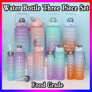 3in1 Set Gradient Water Bottle with Straw High Capacity Food Grade Water Bottle Cute Portable Scale Bottle Sports Fitness Specific Kettle Botol Air Budak 渐变水瓶三件套