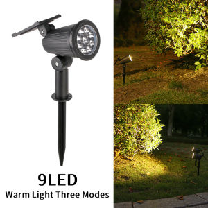 9 LED Solar Powered LED Spotlights Adjustable Angle 2 Installation Methods for Yard Lawn Tree Lighting