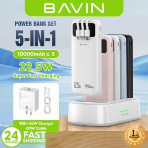 BAVIN PC1202 10000mAh 22.5W 5-in-1 Fast Charging Home Powerbank Set w/ 45W PD Adapter + 60W Cable