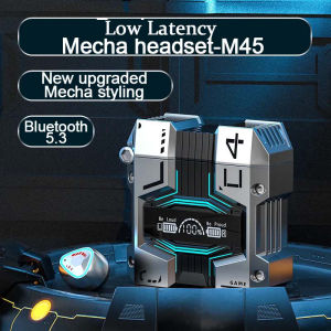 DISOUR M45 Game TWS Wireless Earbuds Bluetooth 5.3 Headsets Cool Trendy Mech Style Earphone With LED Display Touch Hifi Stereo Music Sports Headphones M25 INVA