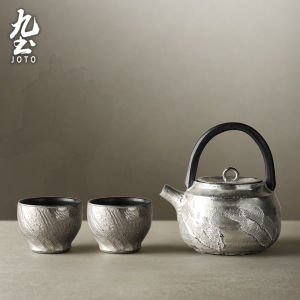JOTO | Vintage Brushed Silver Glaze Teapot Jingdezhen Style Japanese Tea Set