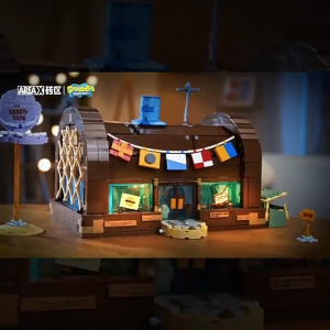 Areax Cartoon SpongeBob SquarePants Crab Castle King Restaurant Building Blocks Assembling Toy desk decor Building Block Decoration ornament kids toy New Year Gift