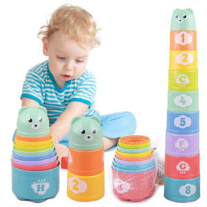 9Pcs Number Alphabet Baby Stacking Cup Toy Building Stacking Blocks Cup Towers Toys Toddler Educational Toys