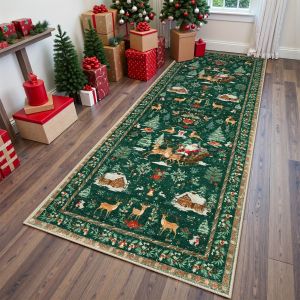 VIKAMA Christmas Decorative Runner Rug for Bedroom Living Room Hallway and Entrance Door Non-slip Stain-resistant Home Decoor