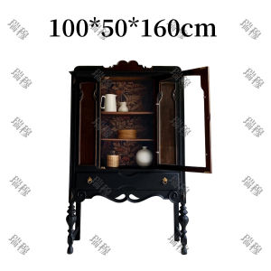 Rustic Solid Wood Dining Sideboard Living Room Entry Glass Display Cabinet American Country Carved Home Wine Cabinet