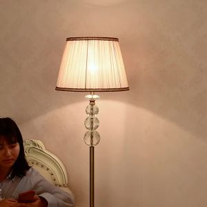 Standing Lamp Bedroom Floor Lamp Living Room Standing Light Floor Lamp Stand Floor Lamp Standing Crystal American Antique Copper Fabric Cable Dimming Remote Control