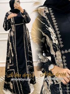 GAMIS MOTIF TERBARU KEKINIAN AISHA EDITION KOMBINASI PAYET PRODUK AMORE BY RUBY