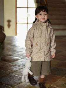 Girls Autumn Winter Floral Print Windbreaker Jacket Baby Cotton Coat Fashionable Casual Style Zipper Closure round Neck Design