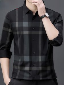 HENGYUANXIANG | Hengyuanxiang Mens Long Sleeve Shirt Slim Fit Casual Business Plaid Shirt Autumn Spring Fashionable Standard Fit Button Detail