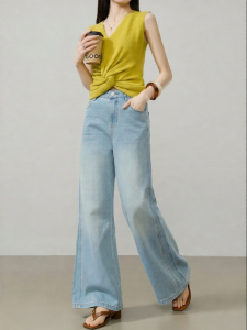 Versatile Slimming Casual Light Blue High Waist Wide Leg Drag Floor Straight Jeans