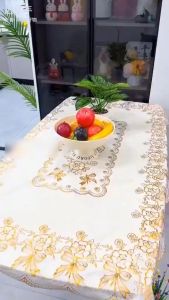 [Freeshipmax] Khăn trải bàn hoa văn dập nổi sang trọng - khăn trải lót bàn kính