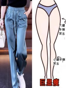 Big Sale Leak-Picking Counter Withdrawal ~ Acetic Acid Drape Summer Plus Size Loose Satin Casual Pants Ice Silk Straight-Leg Pants Women
