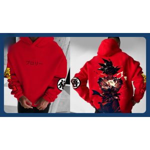 Dragon Ball 2025 Autumn and Winter Mens Hoodie Goku Printed Red Loose Hoodie Casual Streetwear Anime Fan Gift Versatile Top