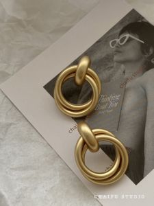 SRRMHYN | Retro Gold Geometric Circle Dangle Earrings