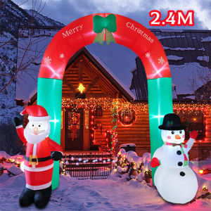 2.4M Christmas Inflatable Santa Claus Snowman Arch With Built-in LED LightsFor Indoor Outdoor Lawn GardenCourtyard Decoration