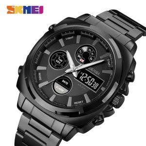 Jam Tangan Pria Rantai SKMEI 1673 Original: Analog Digital Triple Time Millenial Watch smart led