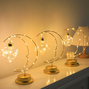 2025 Home Decoration Star Designed LED Light Moon Shape Indoor Ornament Small LED Night Lamp Heart Iron Material for gift