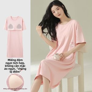 MiiOW | Đầm Ngủ Bằng Cotton Có Đệm Trong Cho Phụ Nữ Mùa Hè Mới Áo Ngắn Tay Sọc