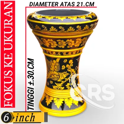 Darbuka Kayu 6 Dan 8 inch Warna Gold Head Hitam Buar Marawis Hadroh Rebana