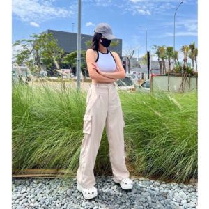 Celana Cargo Jeans Wanita/Celana Cullotes Cargo Jeans Wanita Highwaist Korean Style
