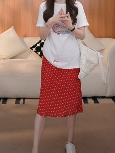 Elegant Red High Waist Midi Skirt Womens Fashion Design Comfortable Slimming Spring New Style Korean Version A-Line Skirt