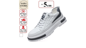 Giày thể thao nam độn đế 5cm SAHA211 sneaker da bò thật tăng chiều cao đẹp màu trắng có size nhỏ 37 vân cá sấu full box