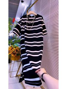 Summer Fashion French Elegance Dress Striped Short Sleeve