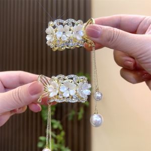 2022 ใหม่ สีขาวดอกไม้ ไขมูกพู่กิ๊ฟติดผมสูง ชุดเครื่อง Horsetail สำหรับผม สำหรับหญิงใหญ่, คลิปและสีแสงให้เครื่องดูสวย