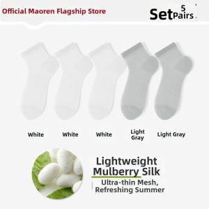 MiiOW | Summer Ultra-thin Mulberry Silk Ventilated Breathable Anti-odor White Business Short Socks
