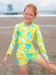 Voda Beba Summer 2024 Kids One-Piece Swimsuit Long Sleeve Flat Angle UV Protection Children Swimwear Casual Surf Suit