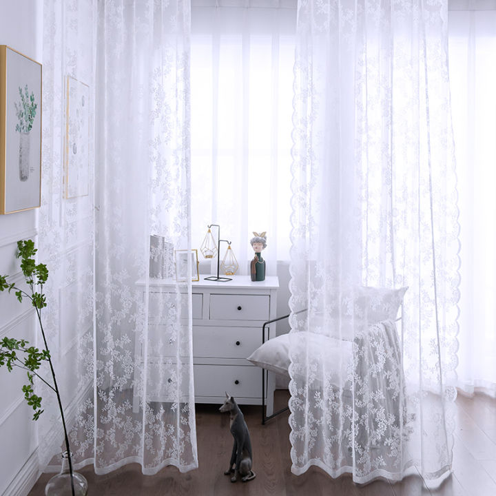 HoleFree Velcro Curtain Gauze Curtain French White Lace Living Room