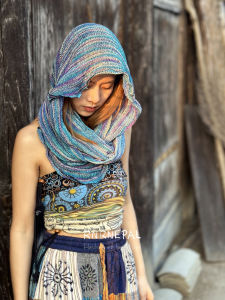 Bohemian Style Pure Cotton Knitted Magic Scarf Multi-Functional Hooded Shawl Post-Apocalyptic Headscarf Gypsy Neck Warmer for Couples