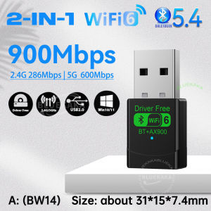 New Upgrades Mini USB Wireless Bluetooth 5.4 Transmitter Receiver Adapter WiFi 6 Dongle 900Mbps Dual Band For PC Laptop Win10/11